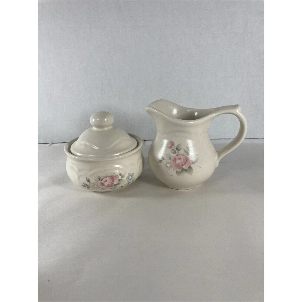 Pfaltzgraff Tea Rose Sugar Bowl Creamer Set Vintage Cottagecore Grannycore Boho